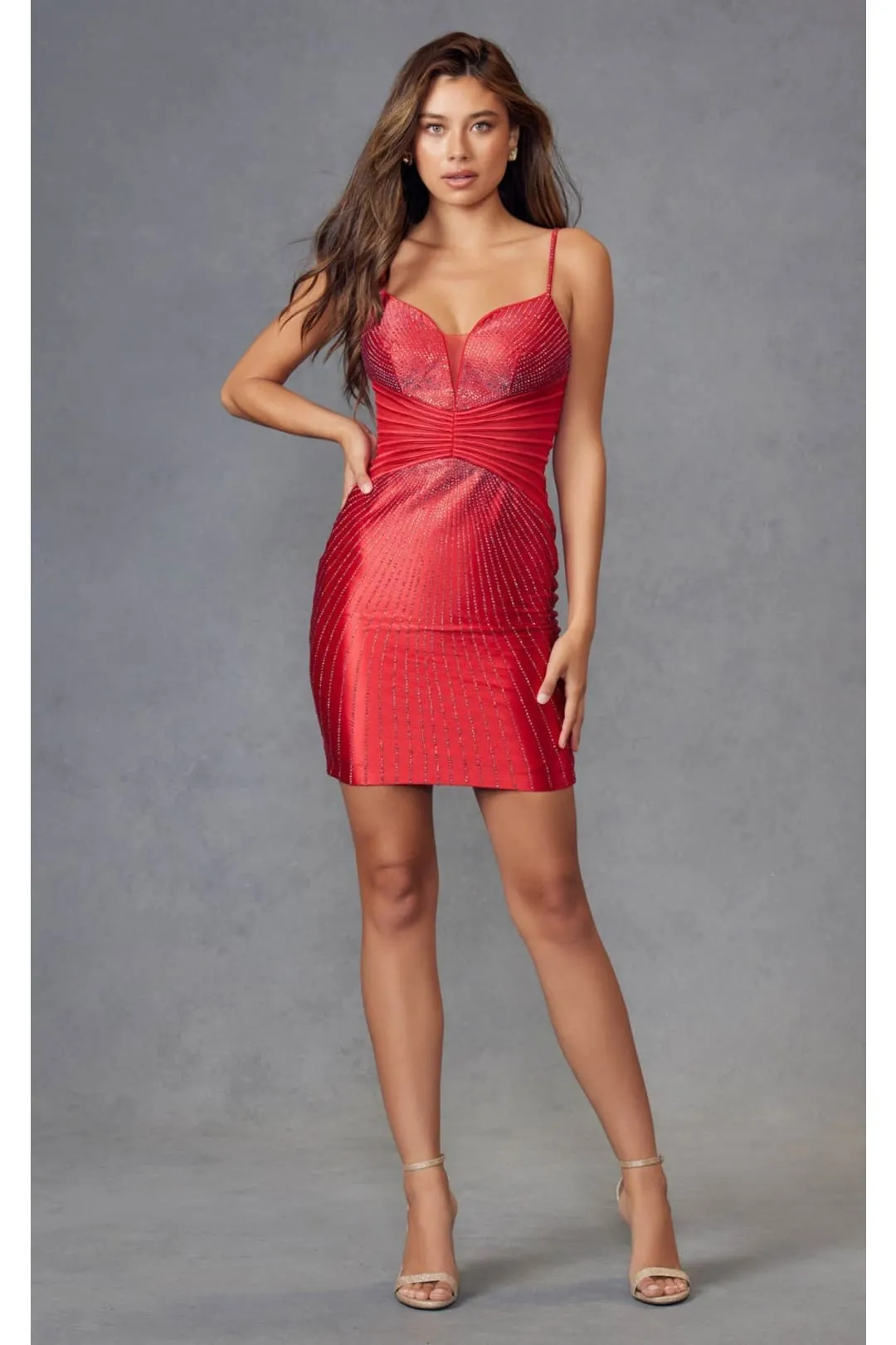 Red Bridesmaid Dresses-Inexpensive Heat Stone Short by Juliet JT911A