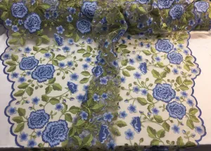 Royal Blue Flower Garden Design Embroider On a Mesh Lace-wedding-bridal-prom-nightgown-Sold by the yard.