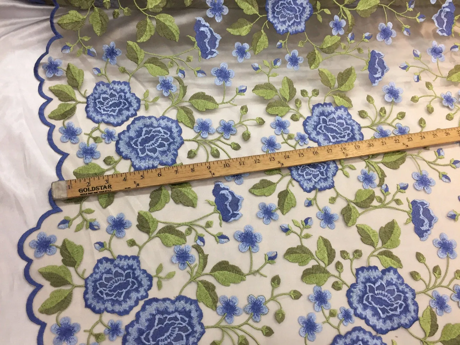 Royal Blue Flower Garden Design Embroider On a Mesh Lace-wedding-bridal-prom-nightgown-Sold by the yard.