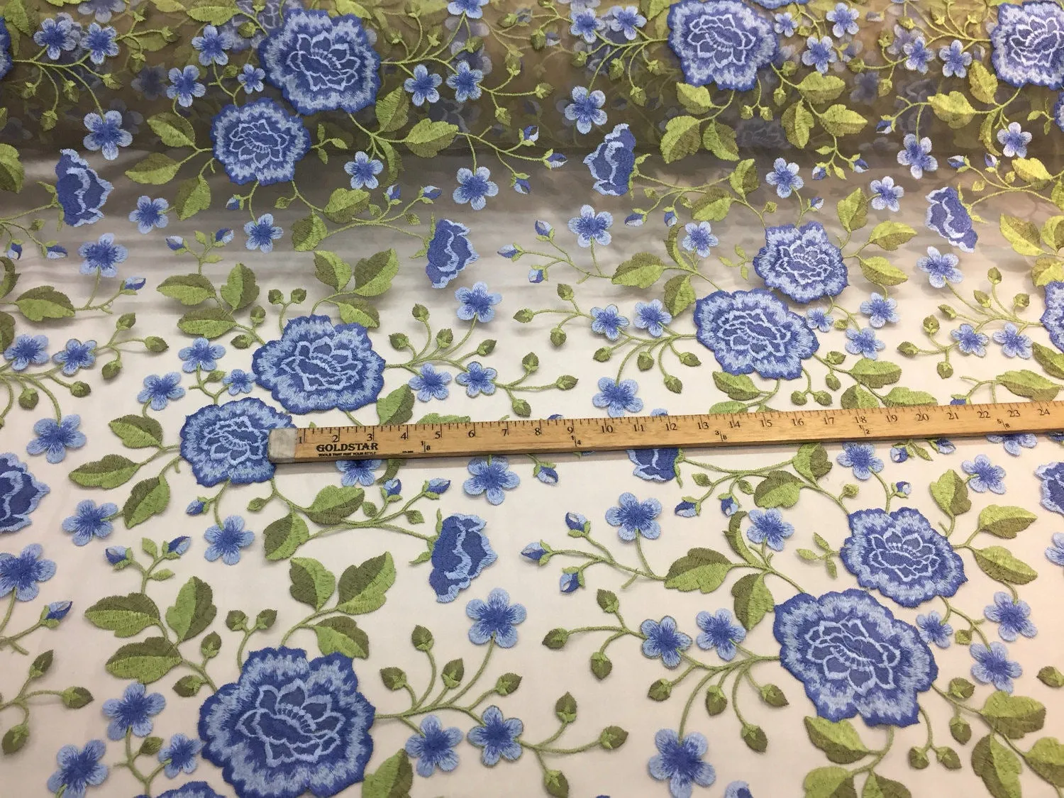 Royal Blue Flower Garden Design Embroider On a Mesh Lace-wedding-bridal-prom-nightgown-Sold by the yard.