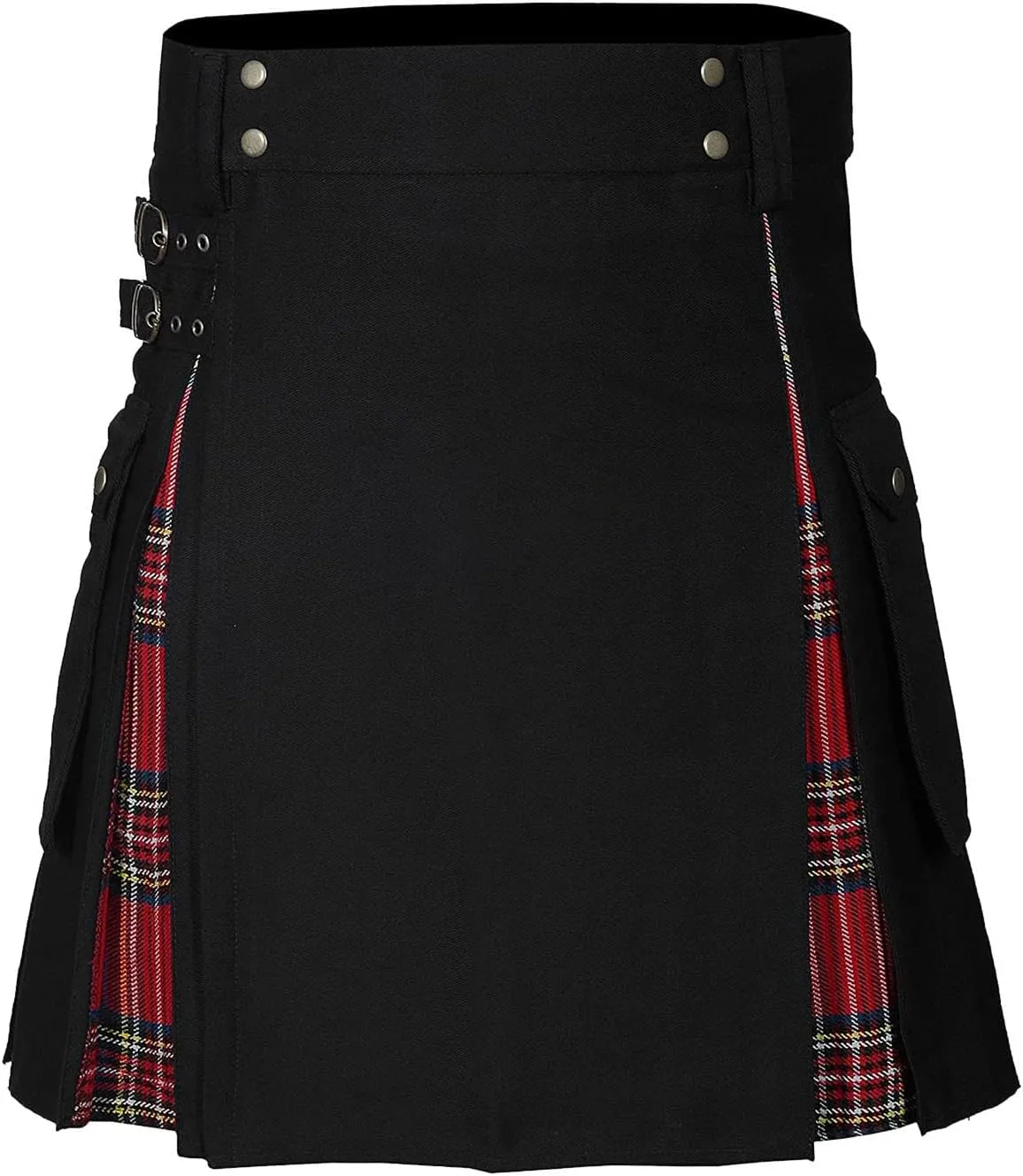 Scottish Tartan Kilt for Men Contrast Color Pocket Pleated Skirt Utility Hybrid Pleated Skirts Irish Kilts for Men