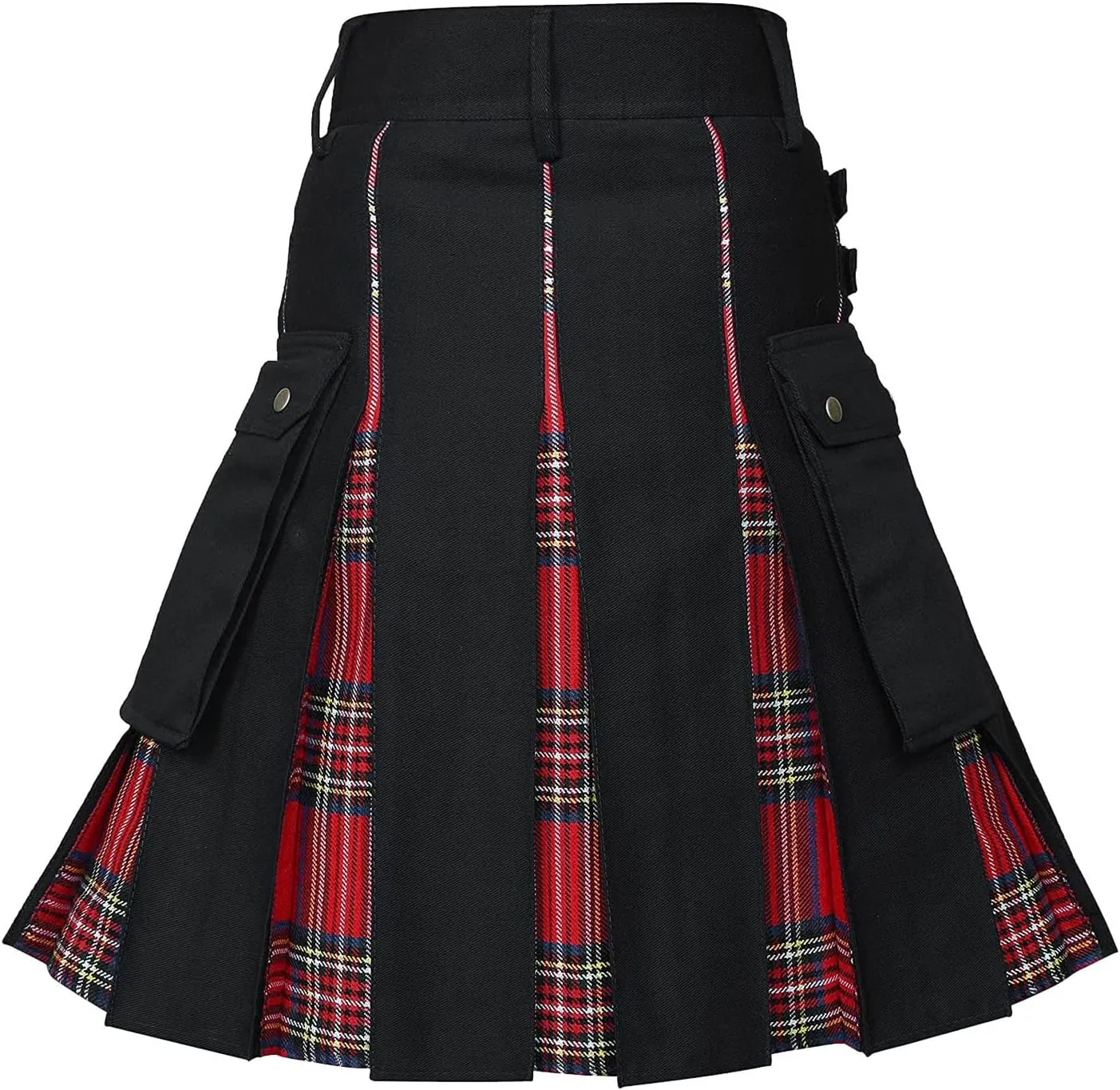Scottish Tartan Kilt for Men Contrast Color Pocket Pleated Skirt Utility Hybrid Pleated Skirts Irish Kilts for Men