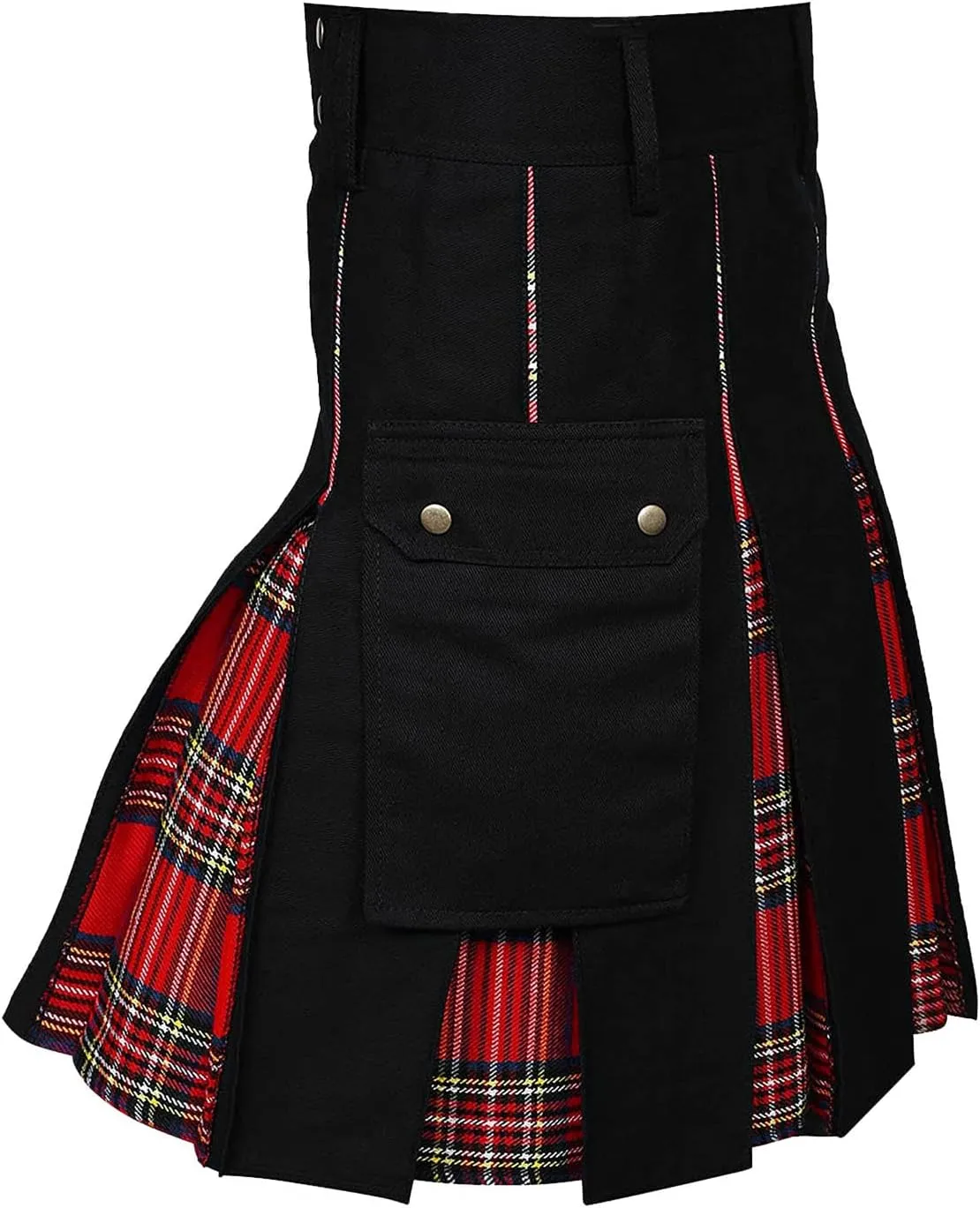 Scottish Tartan Kilt for Men Contrast Color Pocket Pleated Skirt Utility Hybrid Pleated Skirts Irish Kilts for Men