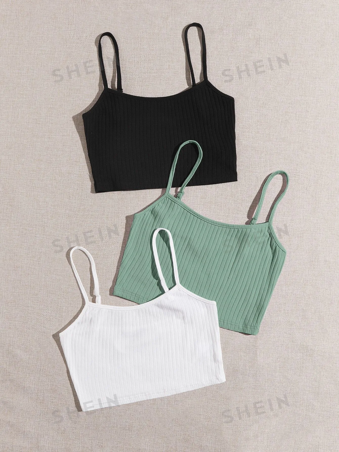 SHEIN EZwear Summer3 Pack Rib-Knit Crop Cami Top