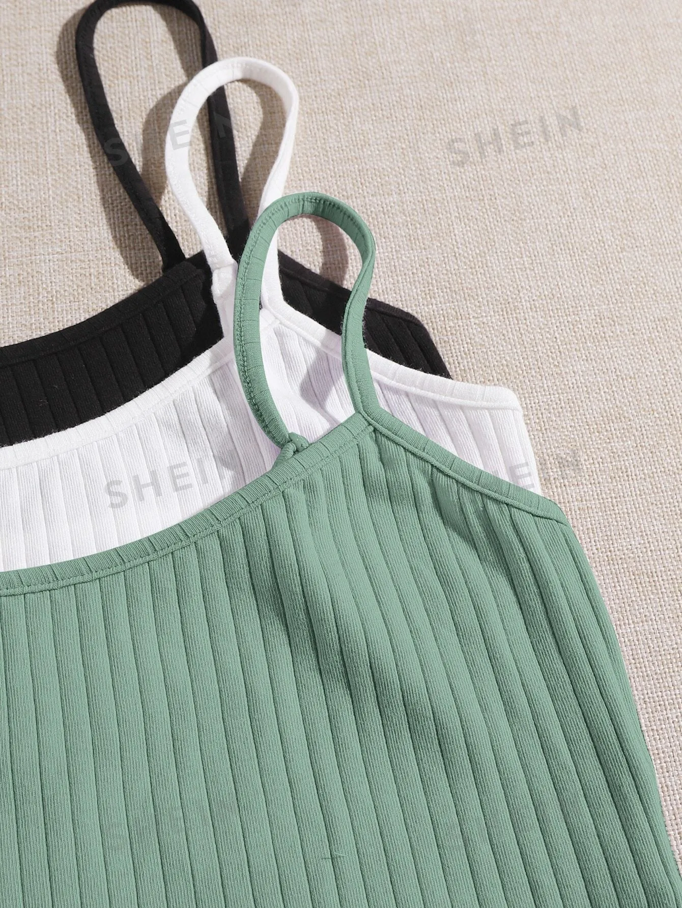 SHEIN EZwear Summer3 Pack Rib-Knit Crop Cami Top