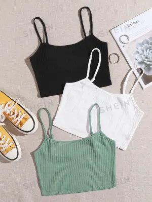 SHEIN EZwear Summer3 Pack Rib-Knit Crop Cami Top