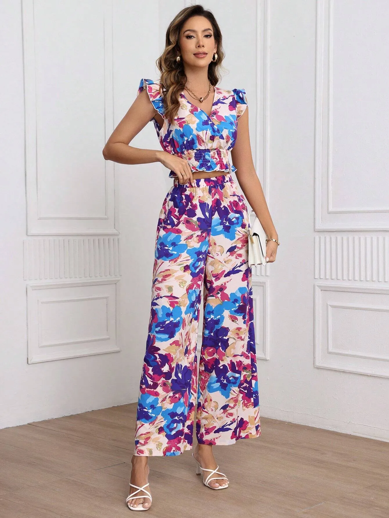 SHEIN Frenchy Women's Flowers Printed Casual 2pcs/Set