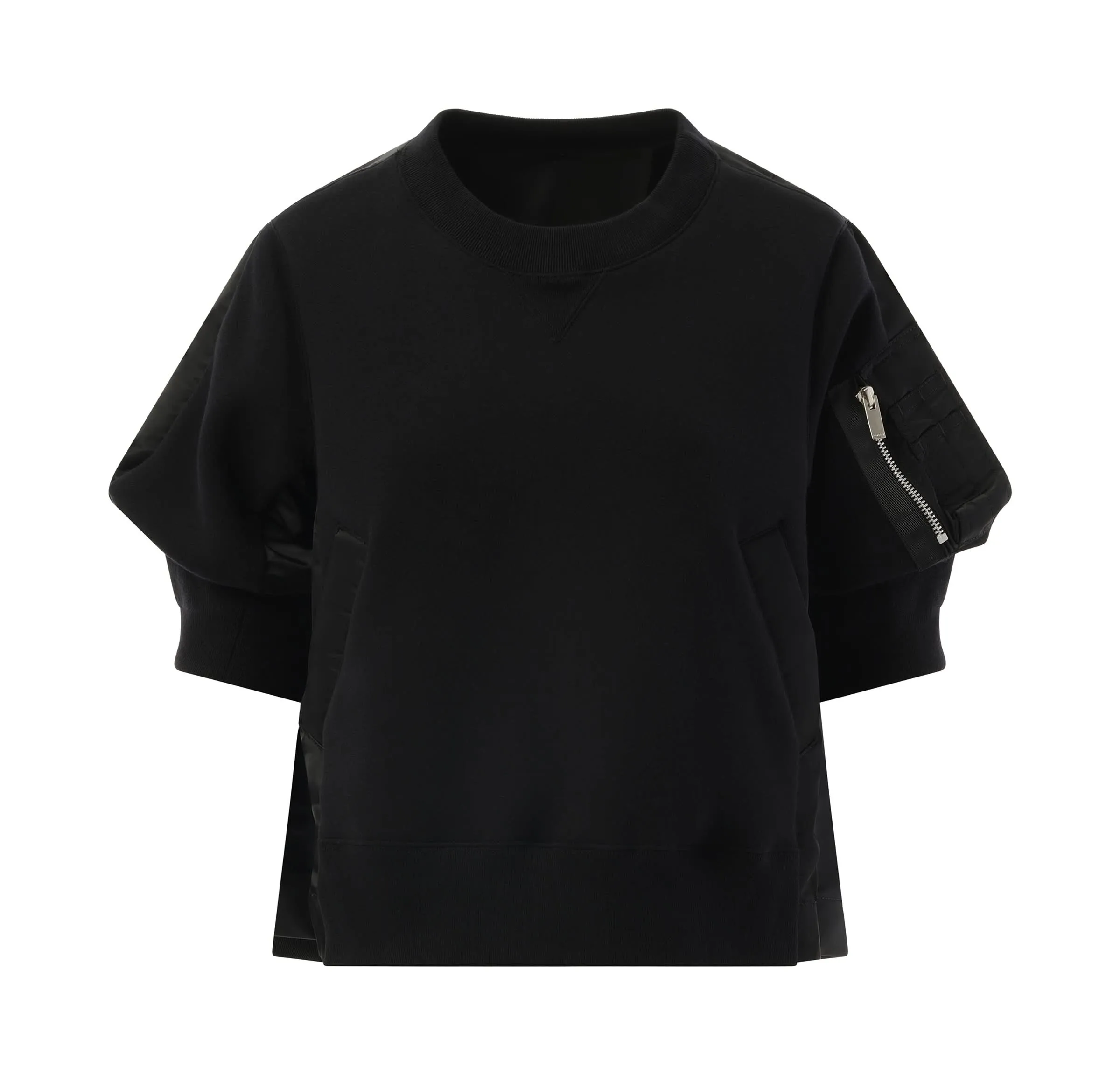 Short Sleeve Nylon Twill x Sponge Sweat Pullover in Black
