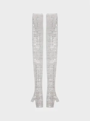 Silvery Sequin Printed Fingerless Stylish Gloves - Gray