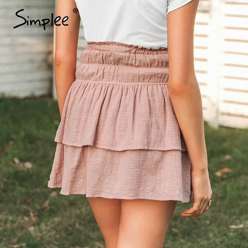 Simplee Ruffled high waist women skirts Summer  elegant  A line female