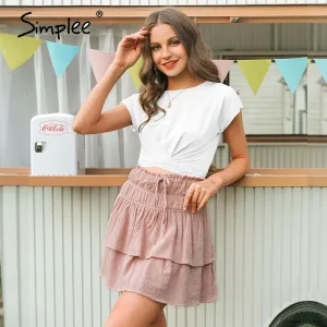 Simplee Ruffled high waist women skirts Summer  elegant  A line female