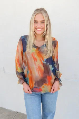 Story Of Style Taupe Printed Top