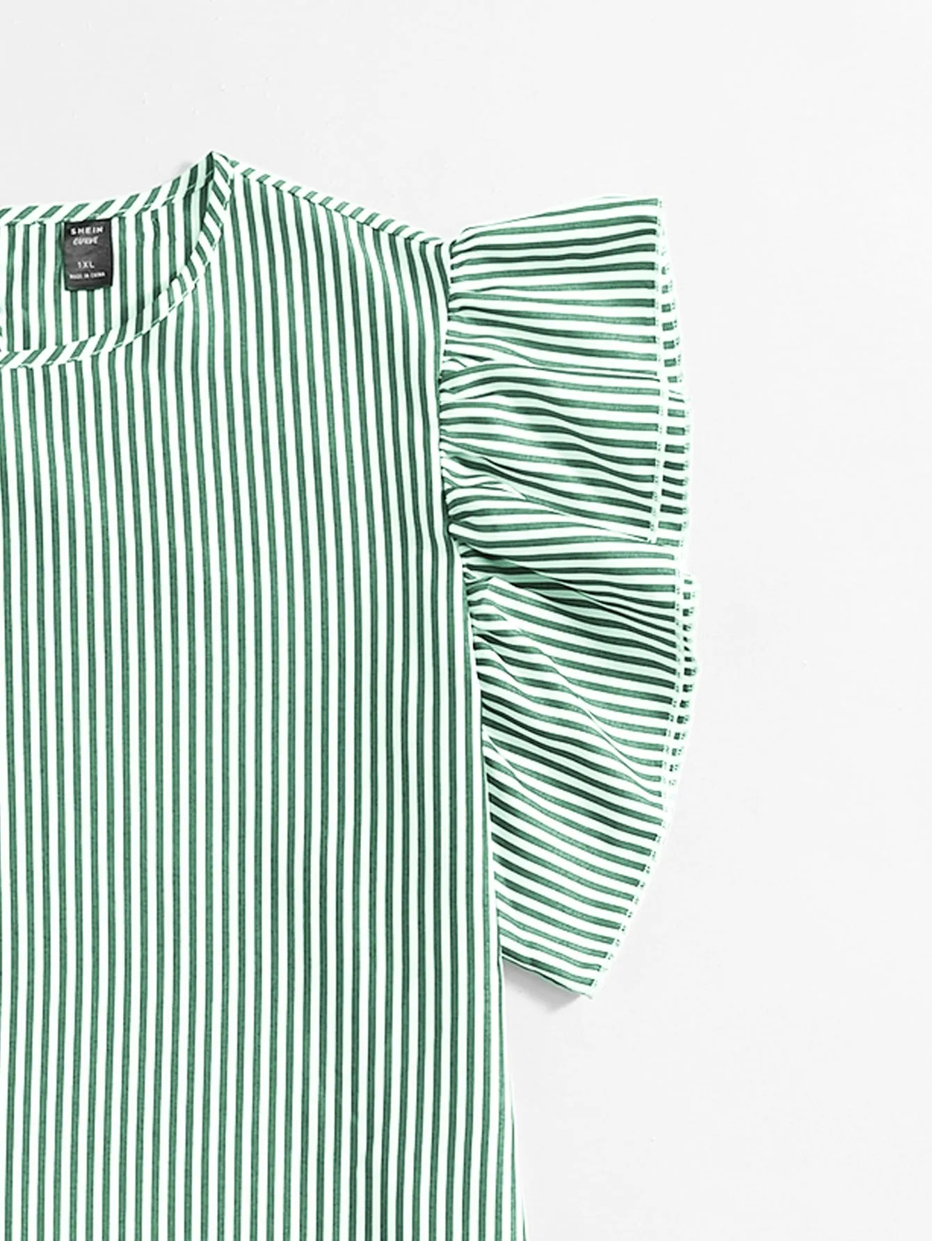 Striped Ruffle Cap Sleeve Round Neck Regular Plus Size Blouse