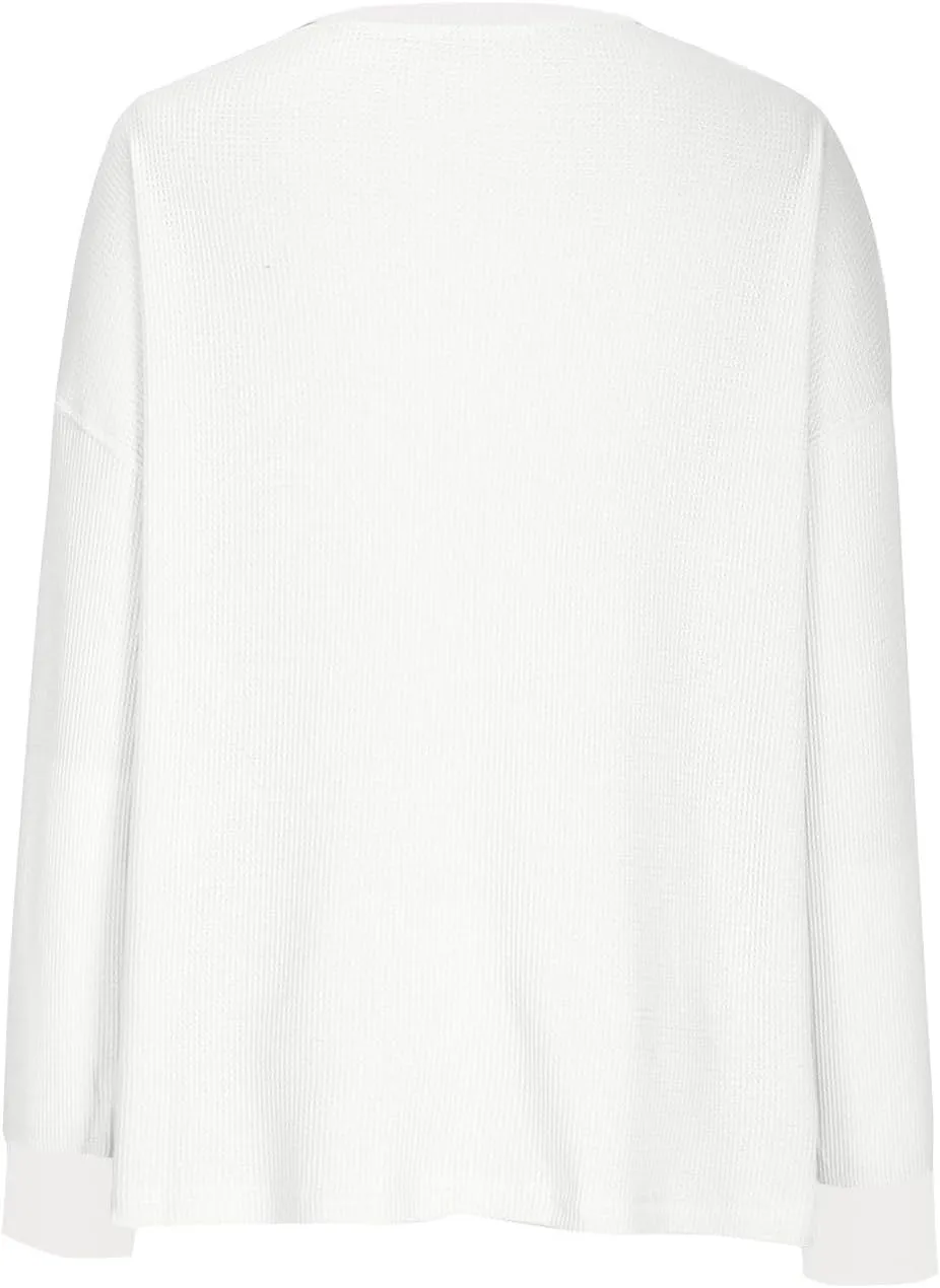 Sweatshirt for Women Loose Waffle Crew Neck Long Sleeve Pullover Tops Soft Oversized Workout Shirts Fall Clothes