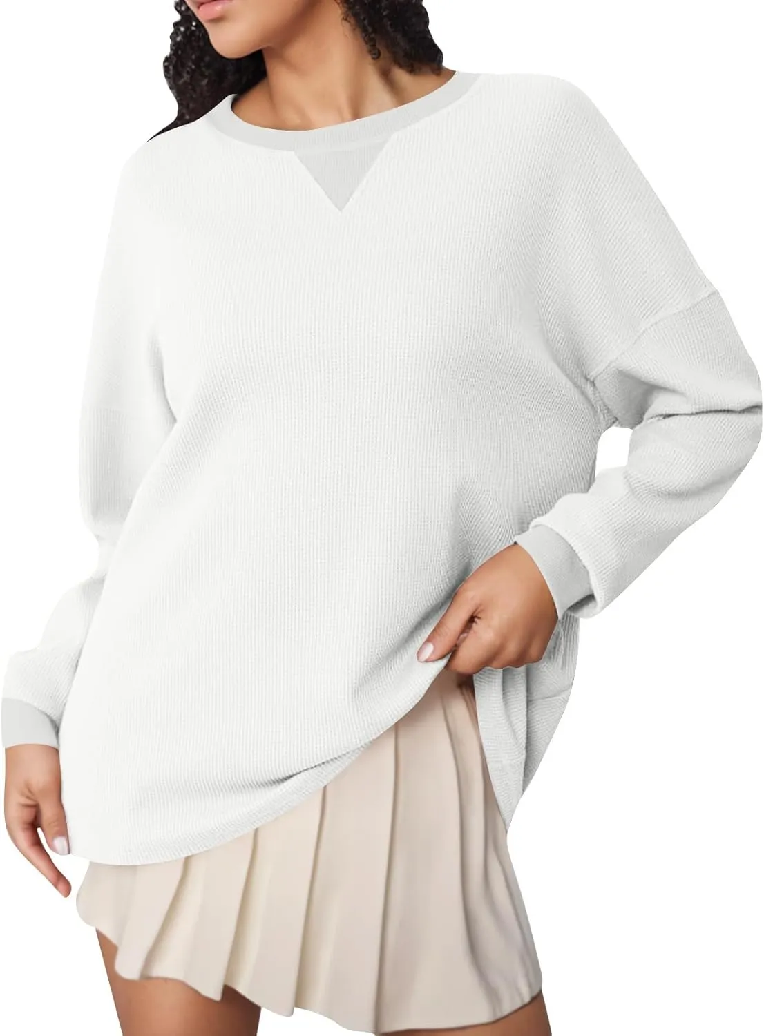Sweatshirt for Women Loose Waffle Crew Neck Long Sleeve Pullover Tops Soft Oversized Workout Shirts Fall Clothes
