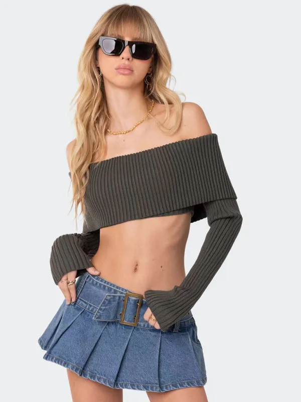 TastyHottie - Crop Sweater Comfortable and sexy Crop top Sweater Top woolen chest-wrapped long-sleeved sweater