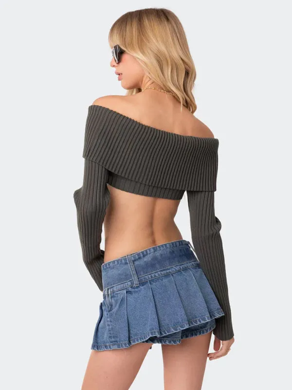 TastyHottie - Crop Sweater Comfortable and sexy Crop top Sweater Top woolen chest-wrapped long-sleeved sweater