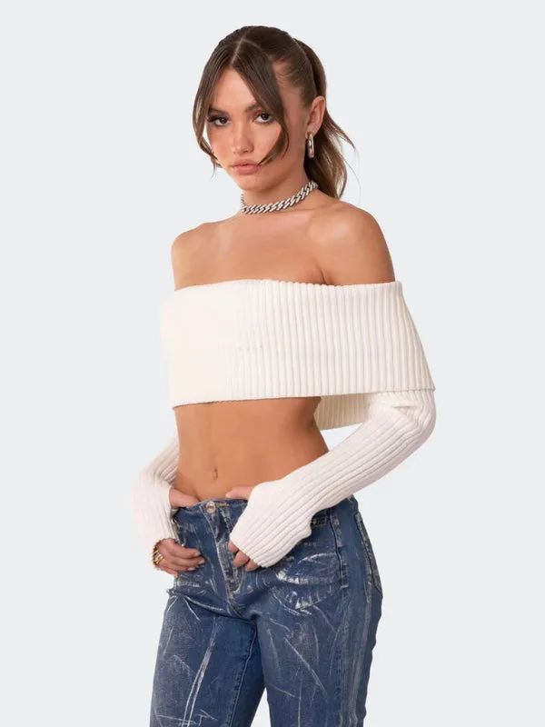 TastyHottie - Crop Sweater Comfortable and sexy Crop top Sweater Top woolen chest-wrapped long-sleeved sweater