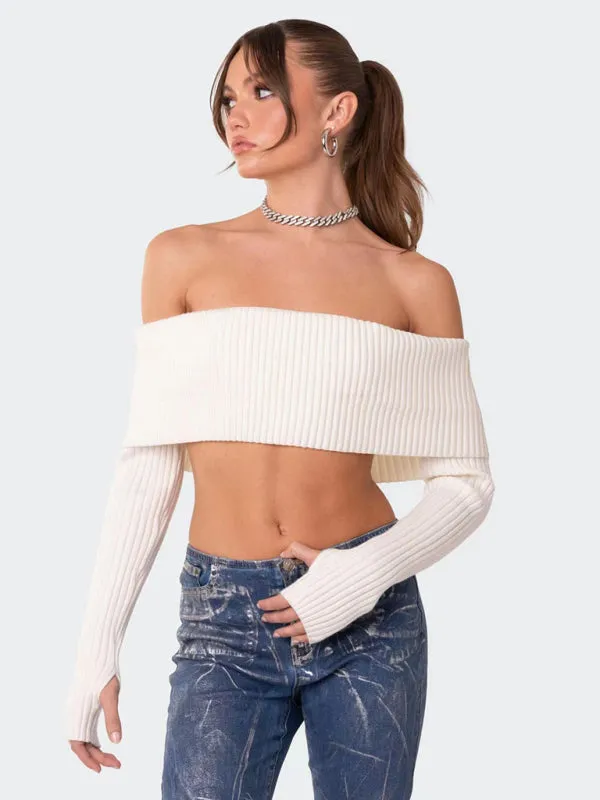 TastyHottie - Crop Sweater Comfortable and sexy Crop top Sweater Top woolen chest-wrapped long-sleeved sweater