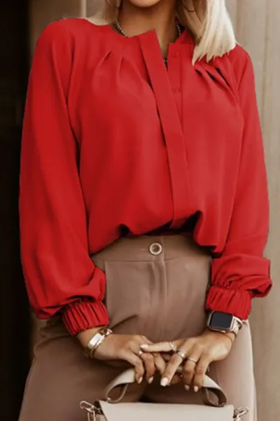 The Perfect Work Shirt - Miranda Button Up Pleated Long Sleeve Blouse | 6 colors