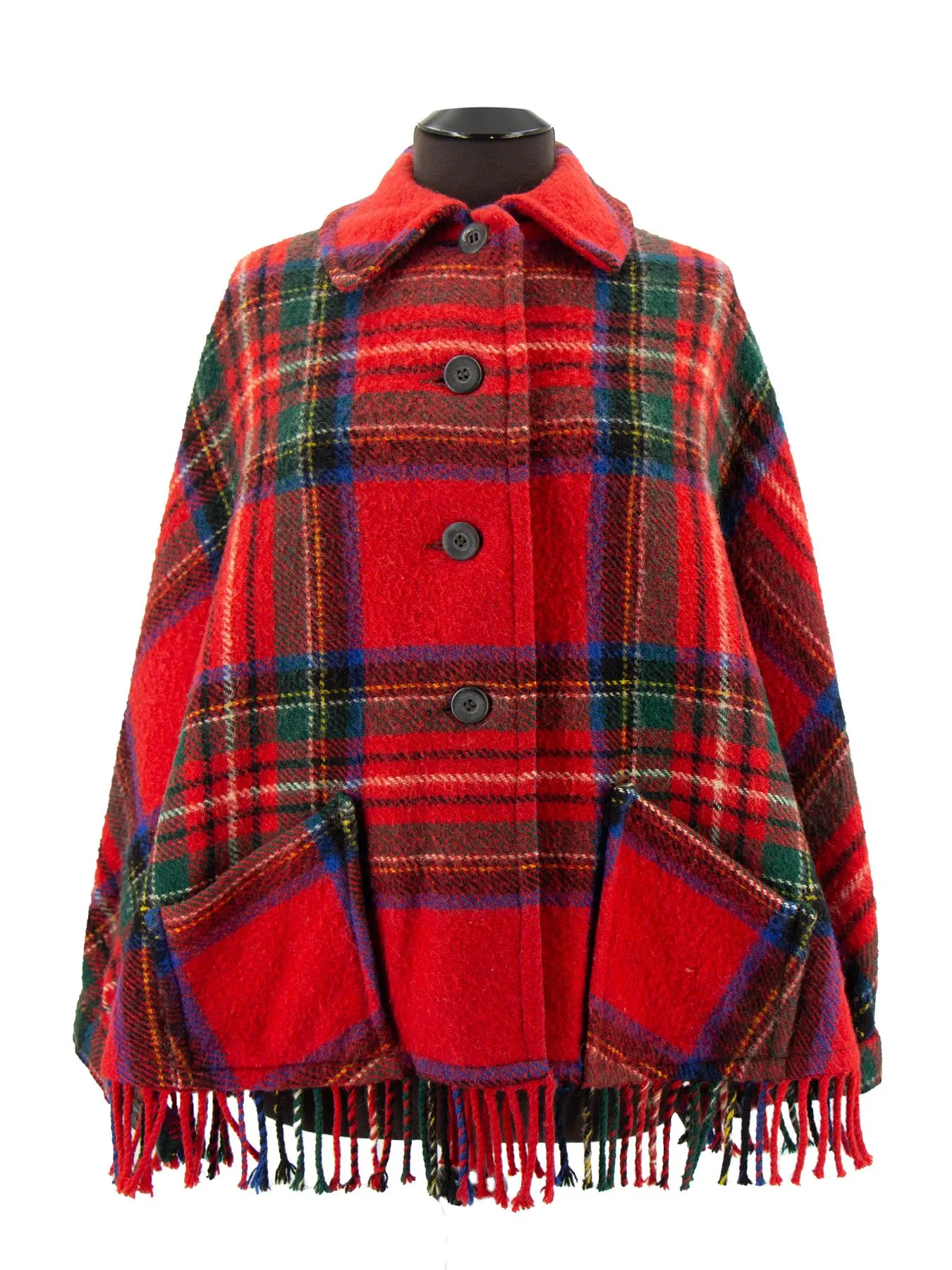True Vintage Red Tartan Wool Tassel Cape