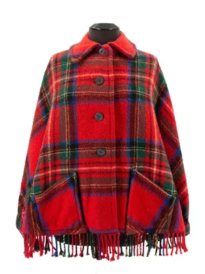 True Vintage Red Tartan Wool Tassel Cape