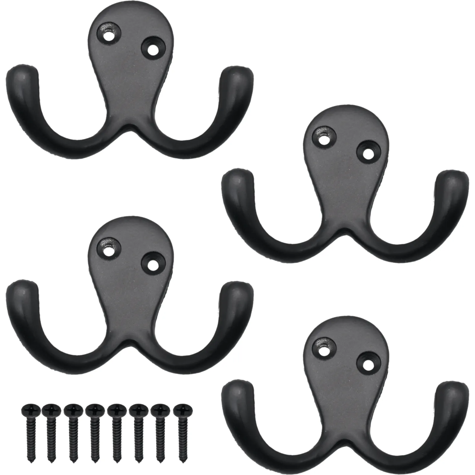 Twin Robe Hook Matt Black Double Hook - Pack of 4