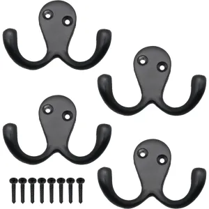 Twin Robe Hook Matt Black Double Hook - Pack of 4