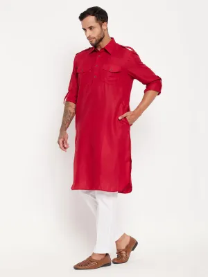 VASTRAMAY Men's Maroon Pathani Suit Set
