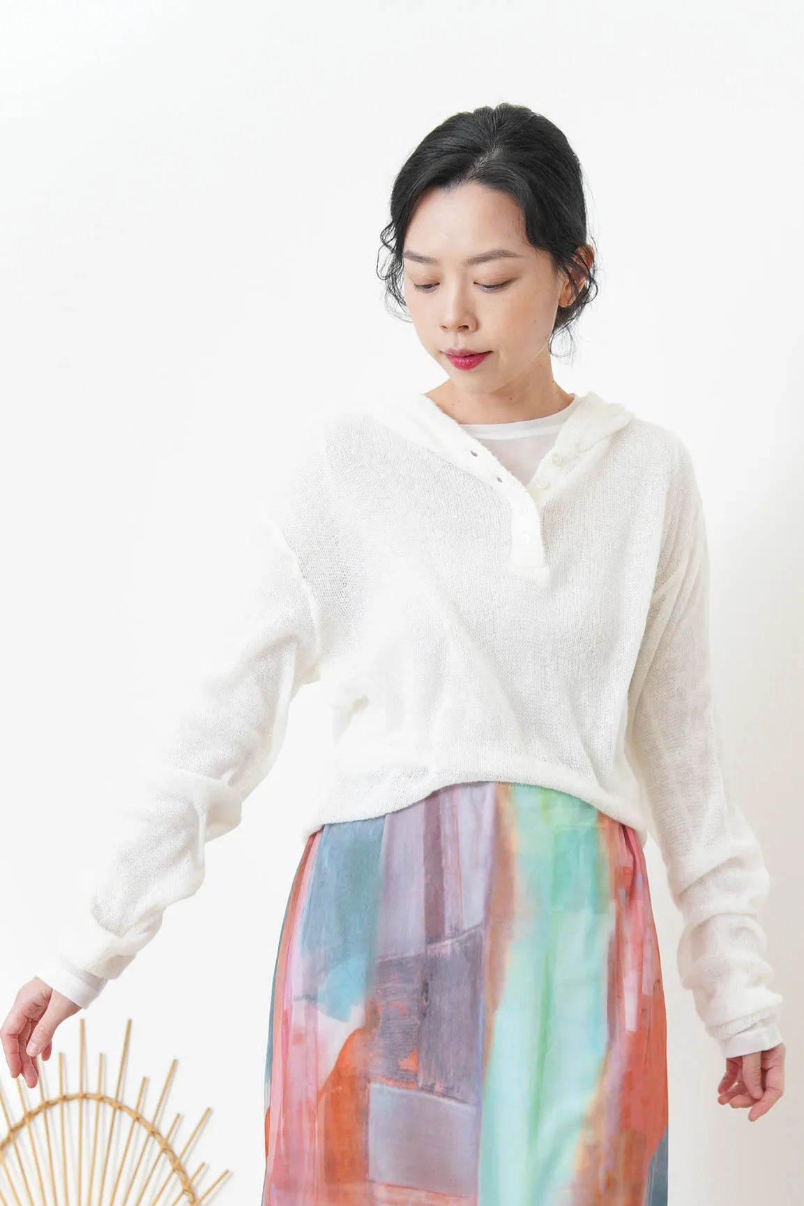 White soft knit net hoodies