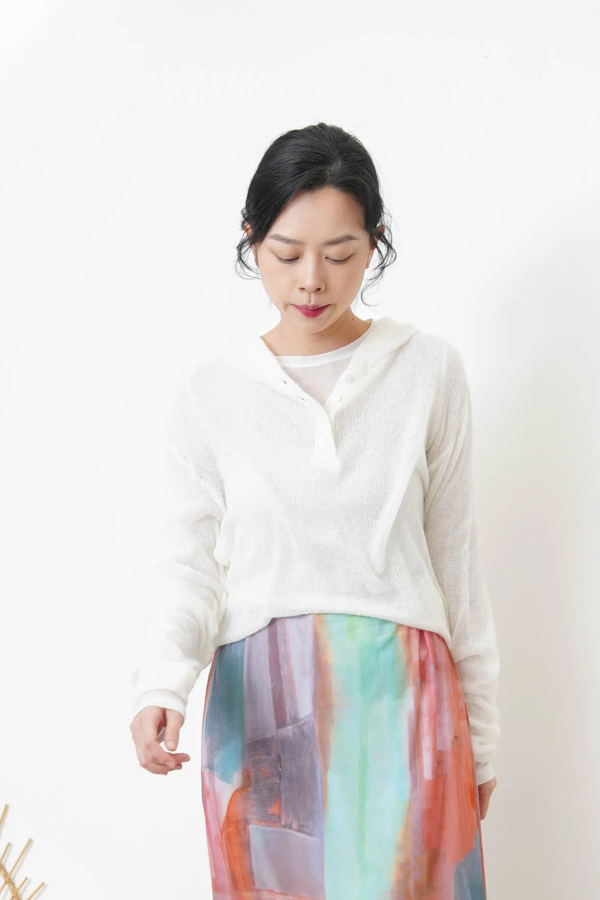 White soft knit net hoodies