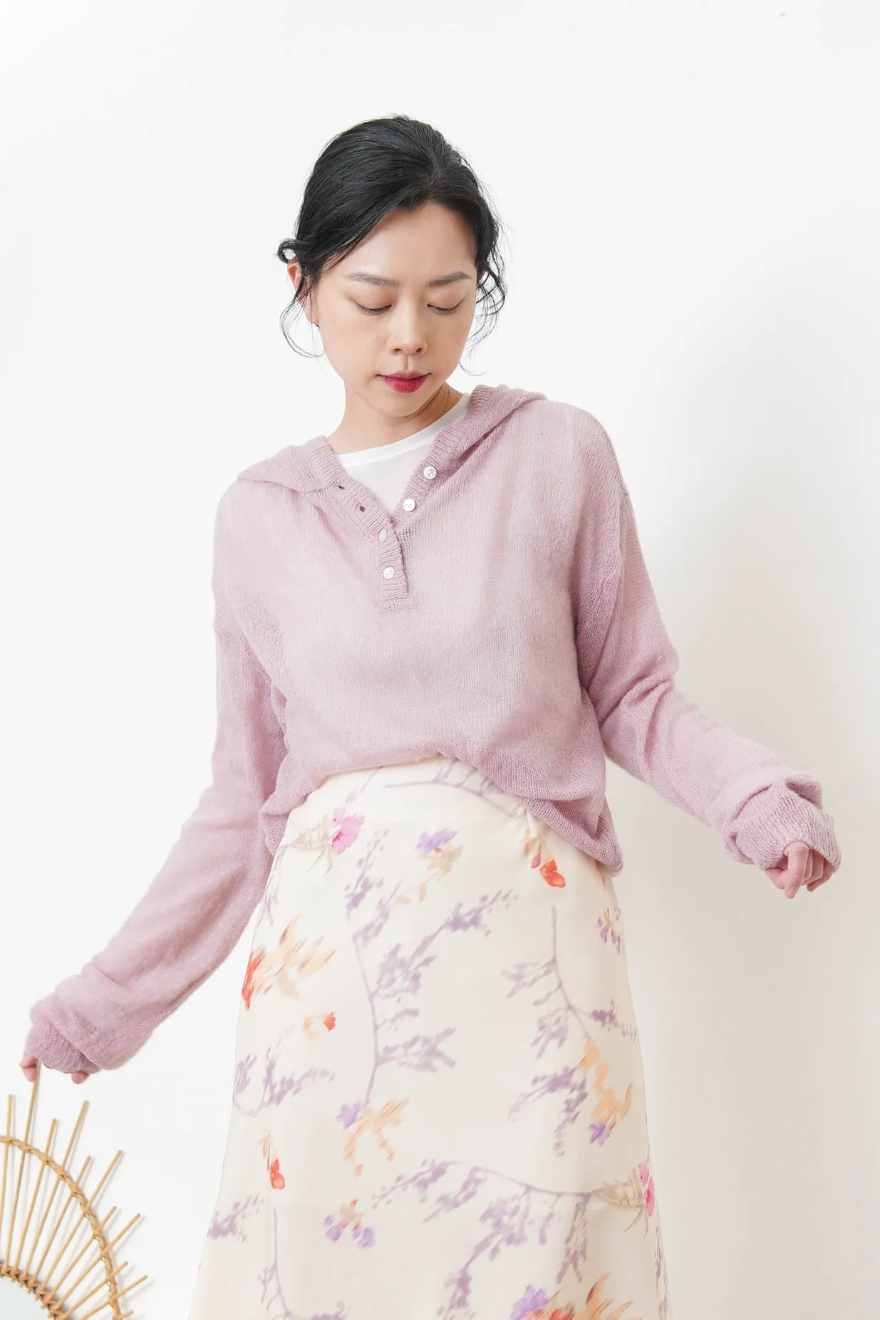 White soft knit net hoodies