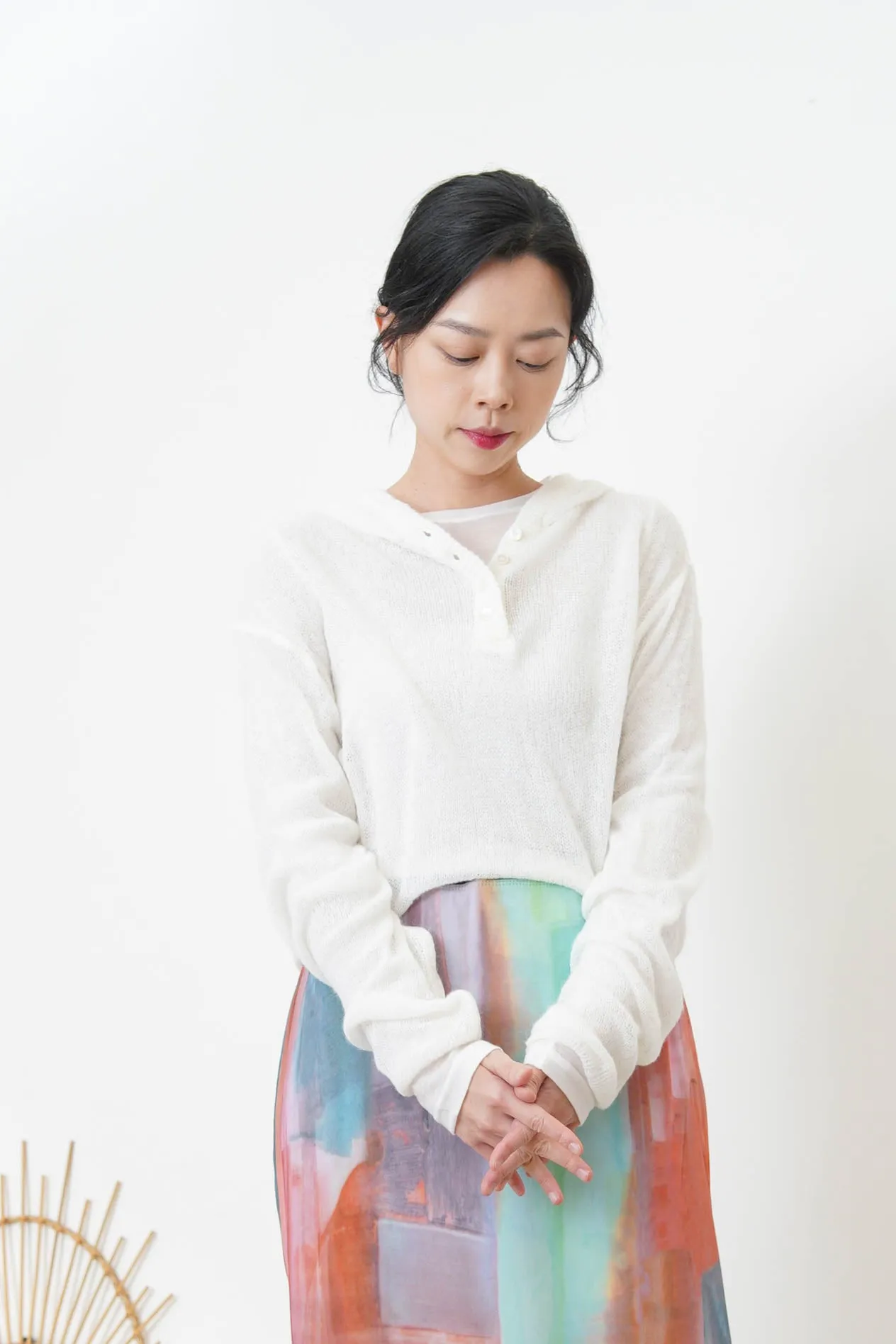 White soft knit net hoodies
