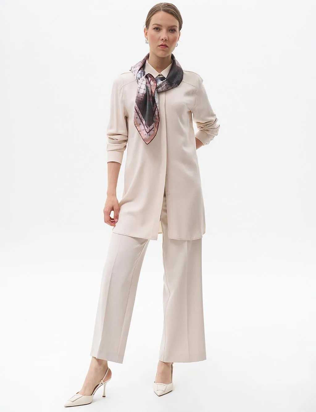 Wide Leg Trousers with Iron Traces Stone