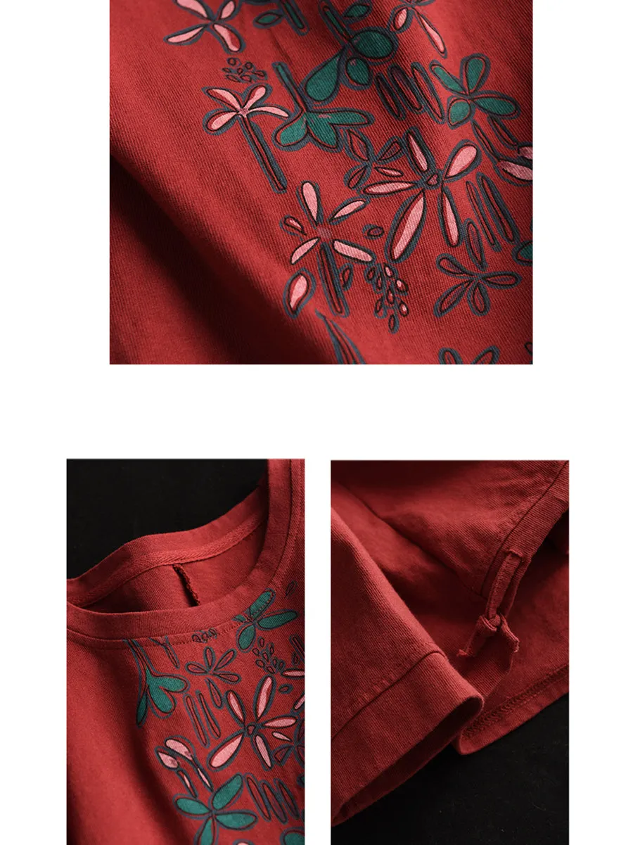 Women Autumn Warm Flower O-Neck Cotton Sweatshirt