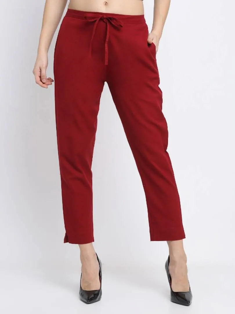 Women Stylish Cotton Maroon Trouser