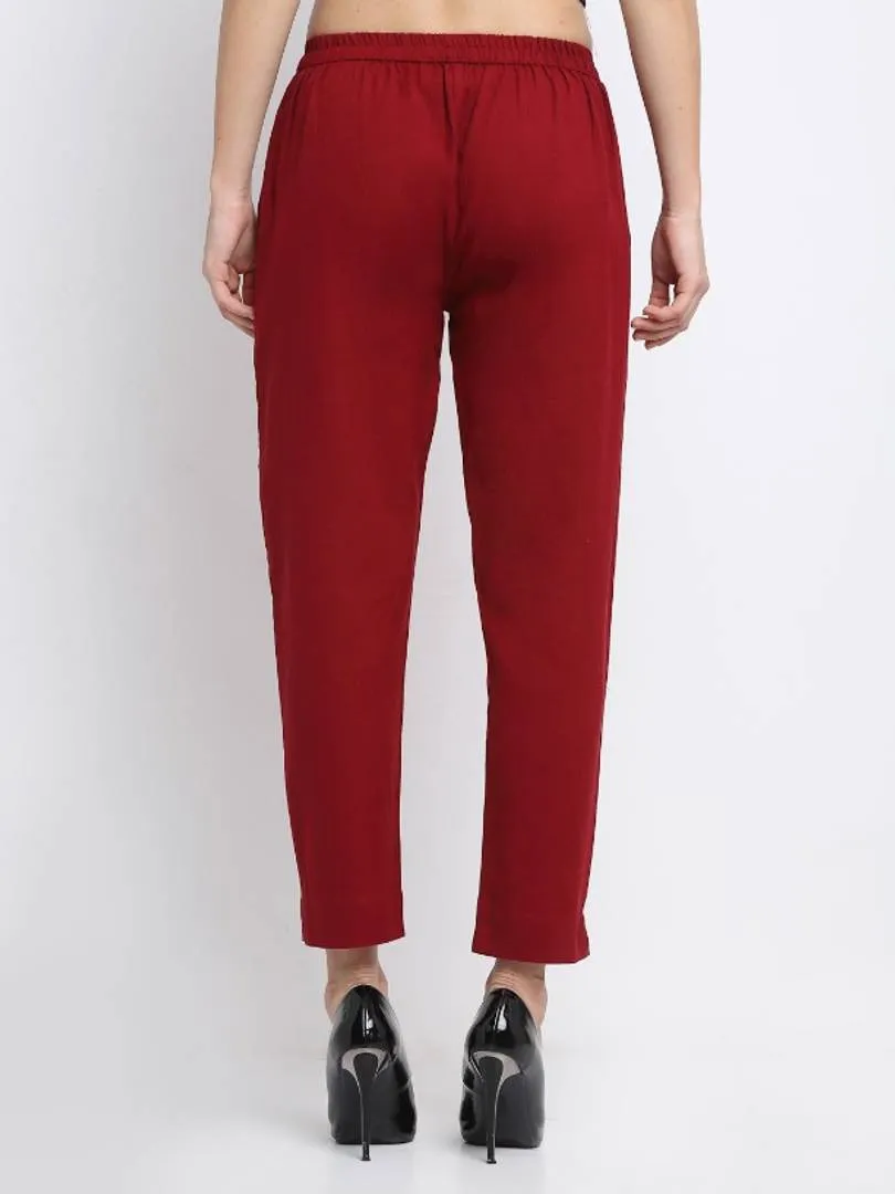 Women Stylish Cotton Maroon Trouser