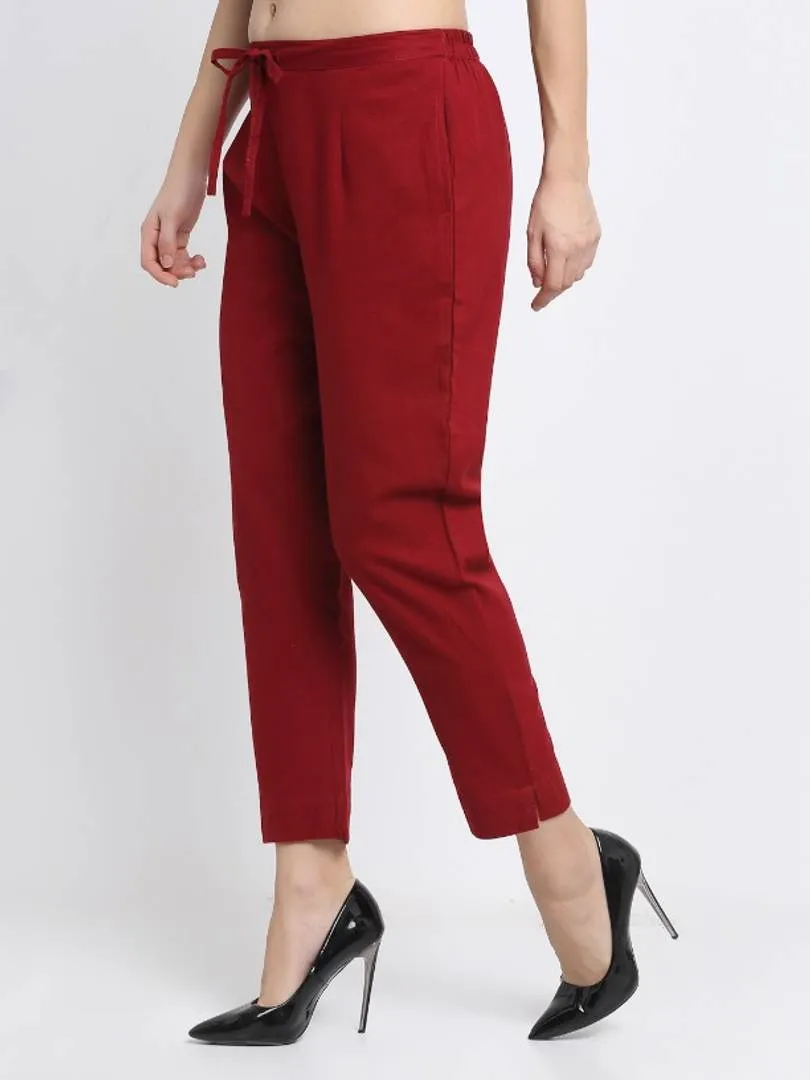 Women Stylish Cotton Maroon Trouser