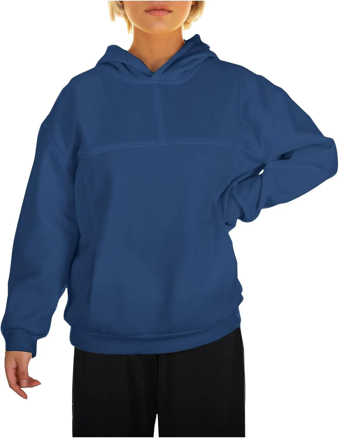 Women's 2024 Casual Hooded Sweatshirts Long Sleeve Solid Oversized Hoodies Loose Cozy Basic Fall Winter Pullover Tops