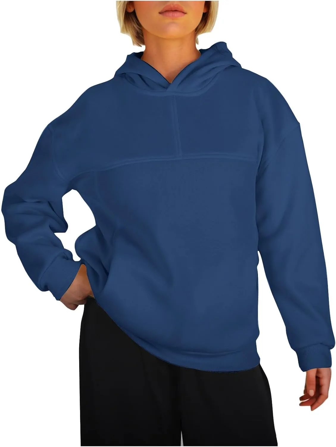 Women's 2024 Casual Hooded Sweatshirts Long Sleeve Solid Oversized Hoodies Loose Cozy Basic Fall Winter Pullover Tops