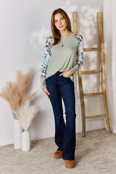 Women's Hailey & Co Full Size Printed Round Neck Blouse