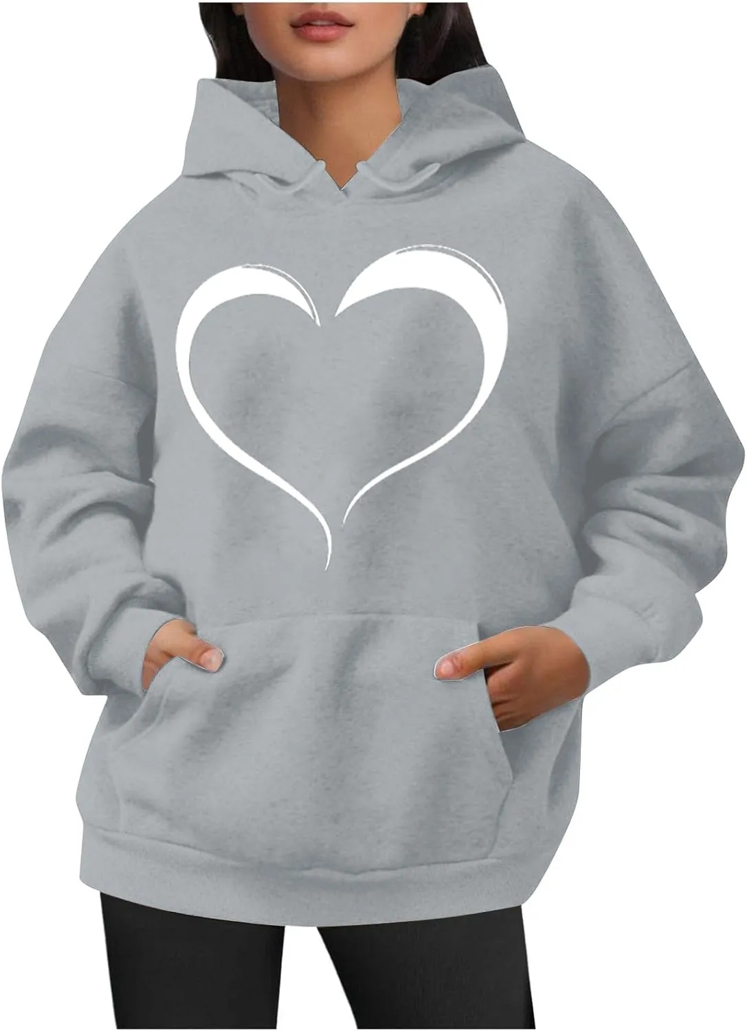 Womens Oversized Hoodies Cute Heart Printed Funny Teen Girls Hooded Sweatshirts Casual Baggy Pullover Tops for Outing