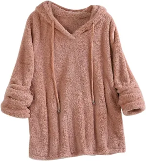 Womens Sweatshirt Women Casual Button V Neck Hoodies Oversized Pullover Sweatshirt Hooded Tops with Pockets