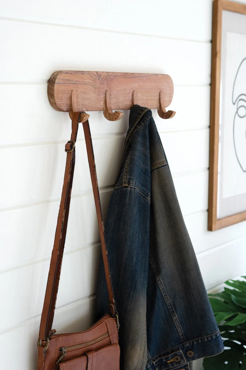 Wooden 4 Hook Rack